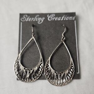 Sterling Silver Vintage Filigree Teardrop Earrings